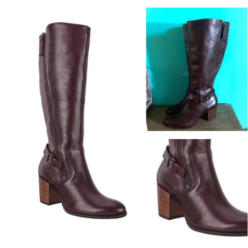 NWOT SIZE 10 - ECCO Leather Shape 55 Stacked Heel Tall Boot - Picture 2 of 11